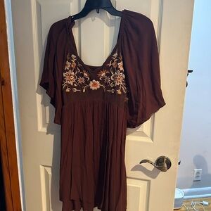 Shyanne Boho Embroidered Brown Women's Dress